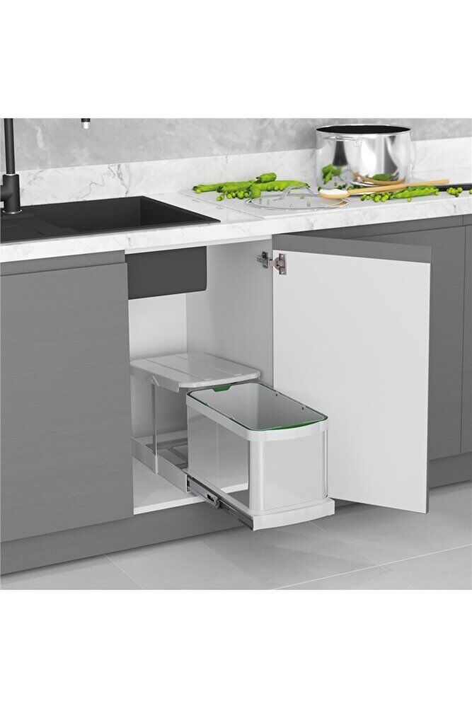 S-2574-g Teleskopik Raylı Paslanmaz Gövde Çöp Kovası 16 Lt