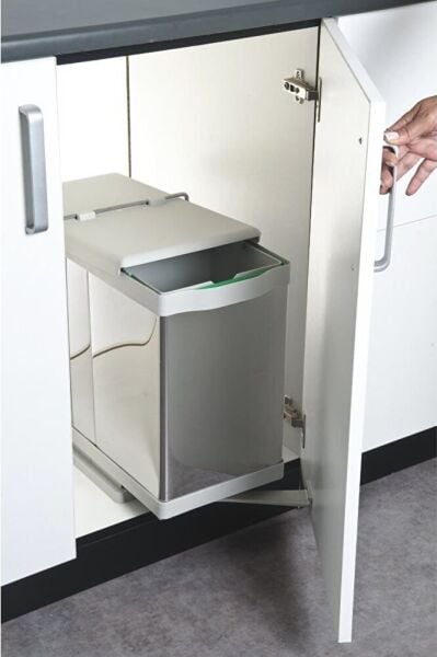 21500 Raylı Çöp Kutusu 20+1 lt Paslanmaz Açık Gri