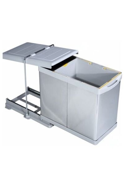 21500 Raylı Çöp Kutusu 20+1 lt Paslanmaz Açık Gri