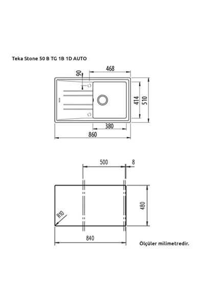 STONE 50 B-TG AUTO Metalik Siyah Granit Evye