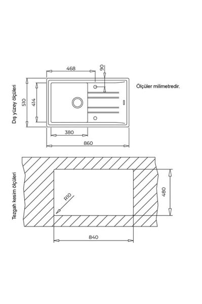 STONE 50 B-TG BEYAZ TEZGAHÜSTÜ GRANİT EVYE