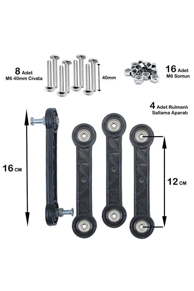 BEŞİK SALLAMA APARATI 12 CM SİYAH M6  ( 4 ADET )