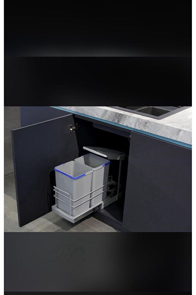 P9152 12 12 Lt. Gri Teleskopik Raylı Çöp Kovası