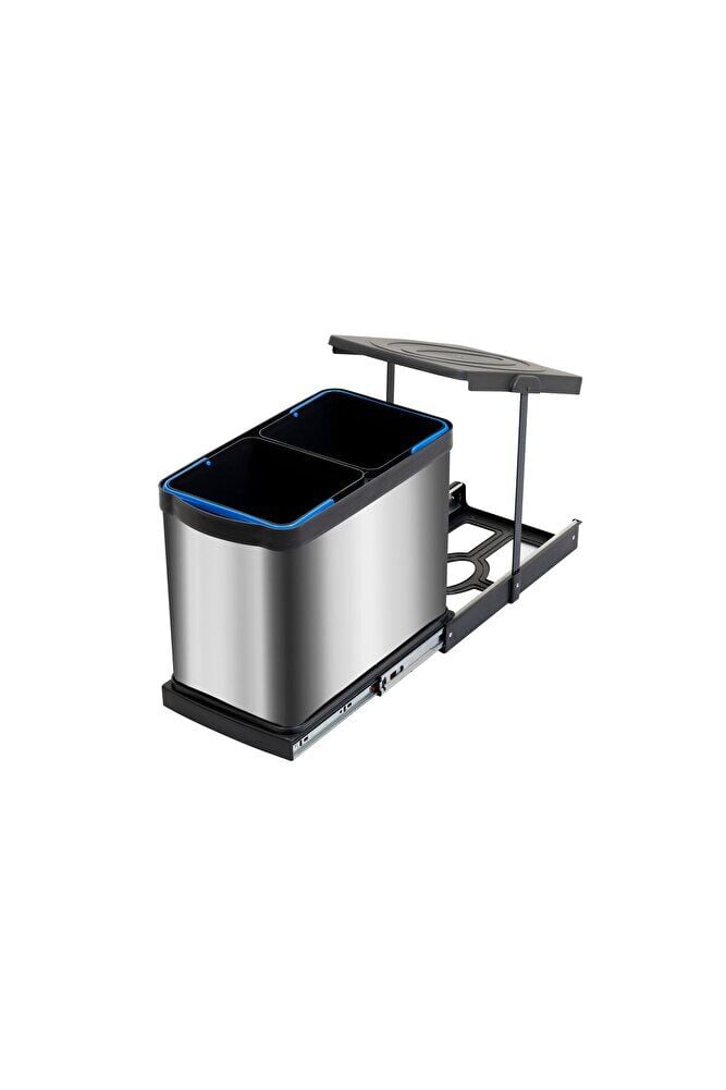 12+12 Litre Antrasit Teleskopik Raylı Paslanmaz Çöp Kovası (P-9456)