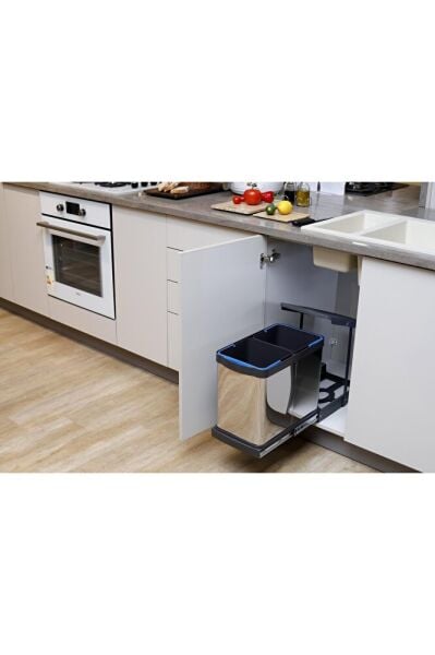 12+12 Litre Antrasit Teleskopik Raylı Paslanmaz Çöp Kovası (P-9456)