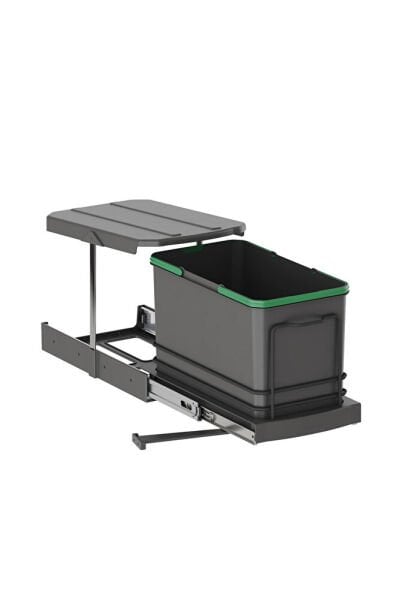 Teleskopik Raylı Plastik Gövde Çöp Kovası Antrasit 16 Lt S-2573-a