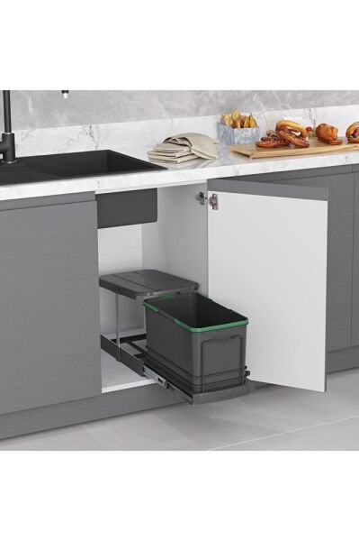 Teleskopik Raylı Plastik Gövde Çöp Kovası Antrasit 16 Lt S-2573-a