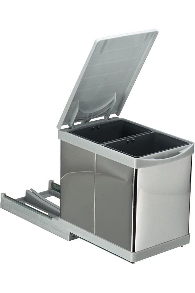 Pelikan Toty 21705 Paslanmaz Gövdeli Çift Bölmeli Dolap Içi Raylı Çöp Kovası 7.5+7.5 Litre