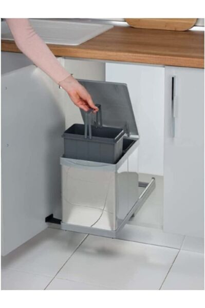 Pelikan Toty 21705 Paslanmaz Gövdeli Çift Bölmeli Dolap Içi Raylı Çöp Kovası 7.5+7.5 Litre