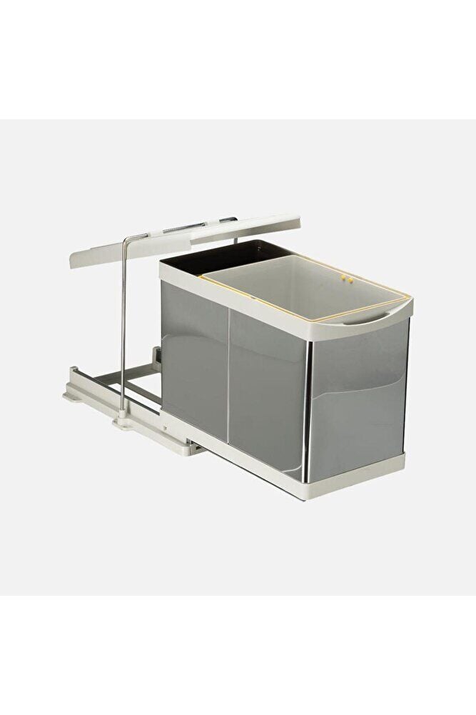 Raylı Paslanmaz Açık Gri Çöp Kutusu 16+1 Lt