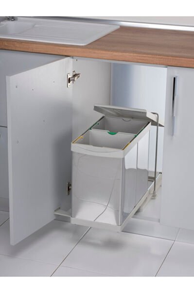 Raylı Paslanmaz Açık Gri Çöp Kutusu 16+1 Lt