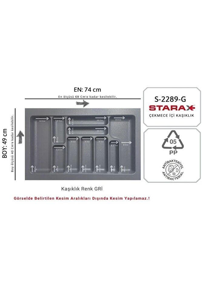 S-2289-GP ÇEKMECE İÇİ ANTİBAKTERİYEL KAŞIKLIK 80LİK MODÜL GRİ EN:74-68 D:49-41CM ARASI KESİLİR