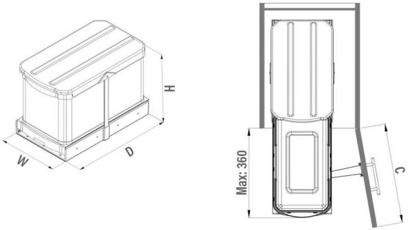 STARAX S2574 Raylı Dolap İçi Çöp Kovası Paslanmaz Çelik mutfak dolap içi çöp kovası