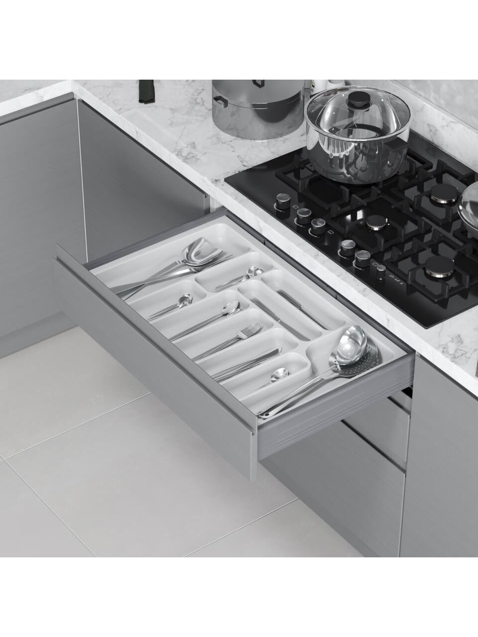 S-2289-W ÇEKMECE İÇİ ANTİBAKTERİYEL KAŞIKLIK 80LİK MODÜL Beyaz EN:74-68 D:49-41CM ARASI KESİLİR