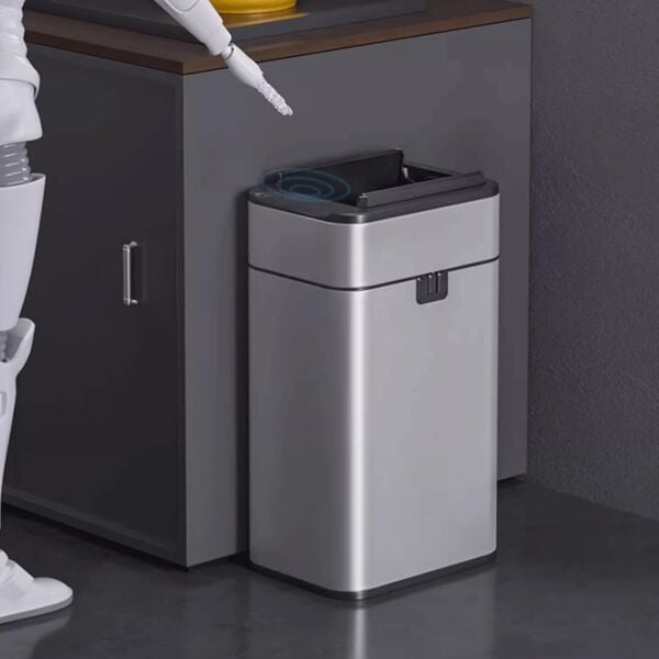 20 Litre Akıllı Sensörlü Çöp Kovası Otomatik Çift Yana Açılır Kapaklı 430 Paslanmaz Çelik Gümüş