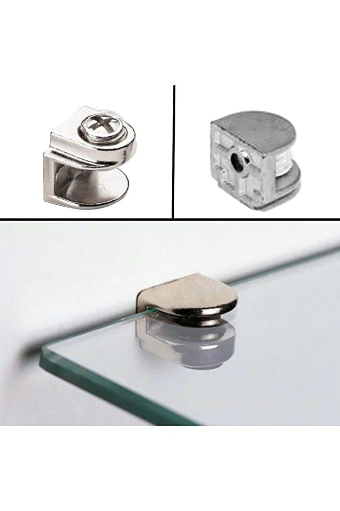 Metal Cam Raf Tutucu Düz Nikel (5 Adet )