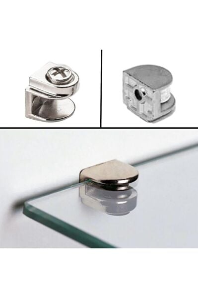 Metal Cam Raf Tutucu Düz Nikel (5 Adet )