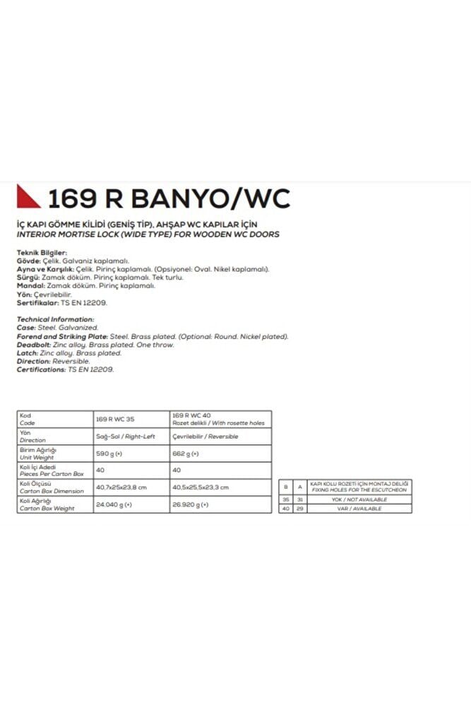 169 R Wc Kilidi 35mm Kare Sarı