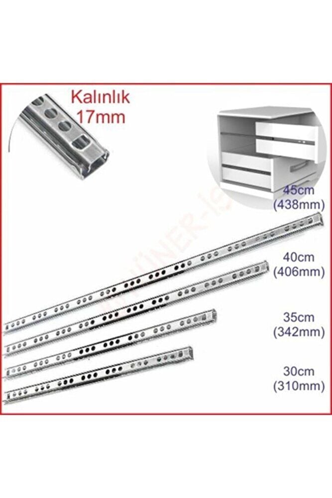 17mm 35cm Teleskopik Ray Çekmece Kızağı Çekmece Rayı 17x342 Takım - Çekmece Rayları - 35 cm