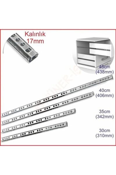 17mm 35cm Teleskopik Ray Çekmece Kızağı Çekmece Rayı 17x342 Takım - Çekmece Rayları - 35 cm