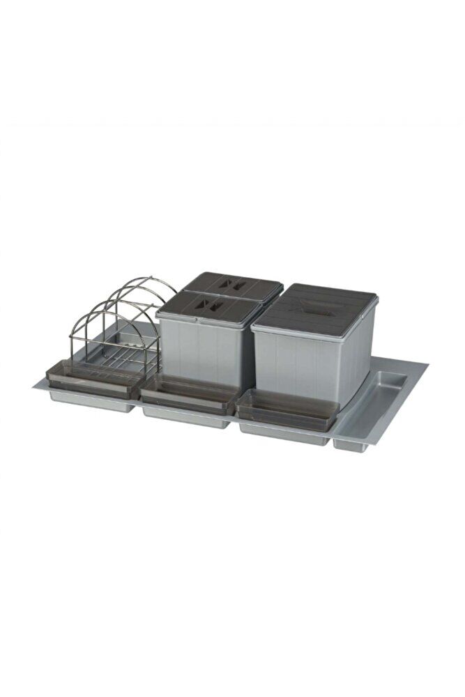 Dolap İçi Çöp Kovası Manuel 12+6+6+ Metalik Gri