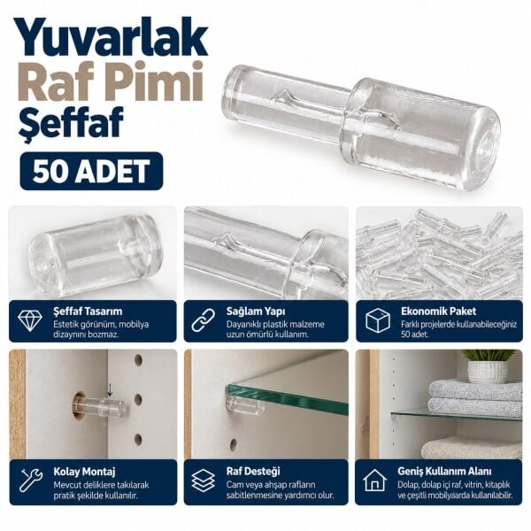 YUVARLAK RAF PİMİ ŞEFFAF ( 50 ADET )