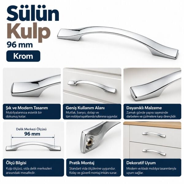 Sülün Kulp 96 Mm Krom.