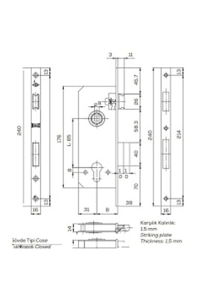 Kale 152R Silindirli Daire Kilidi-Rozet Delikli-Oval-Krom-18 mm Aynalı-45 mm