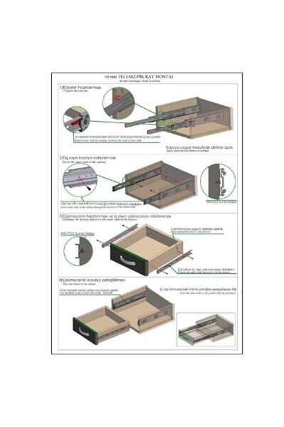 Teleskopik Çekmece Rayı 46 Mm 30 Cm