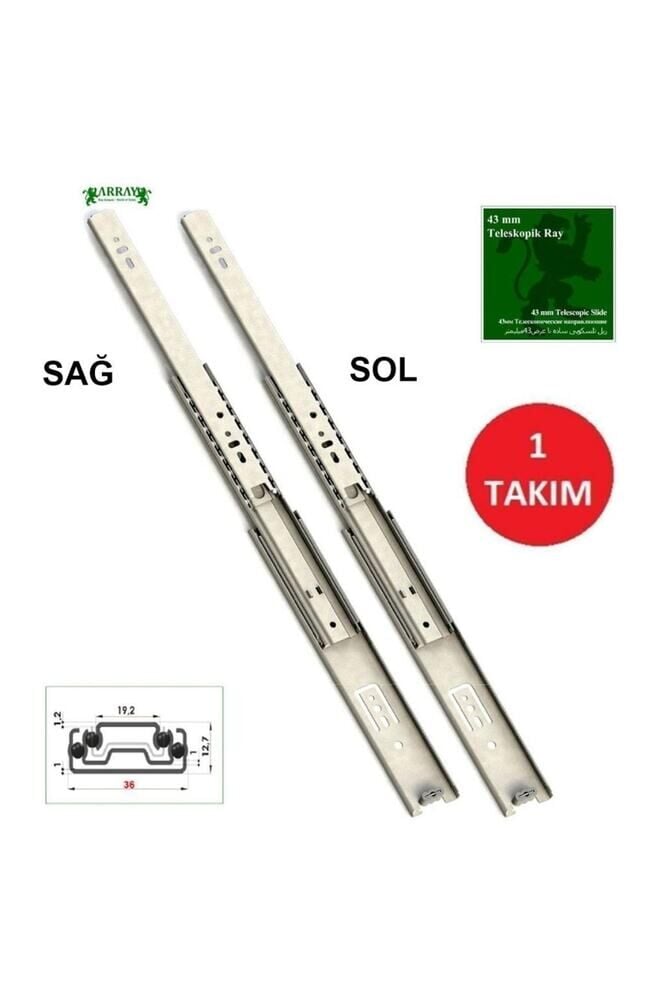 Teleskopik Çekmece Rayı 43 Mm 25 Cm
