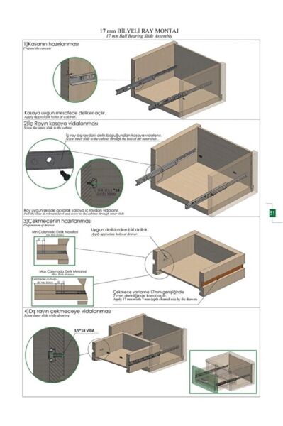 ARRAY TELESKOPİK İNCE BİLYALI ÇEKMECE RAYI 17 MM 342 MM