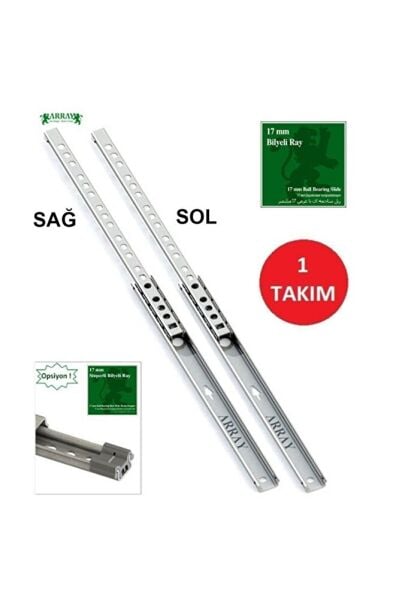Teleskopik Ince Bilyalı Çekmece Rayı 17 Mm 406 Mm