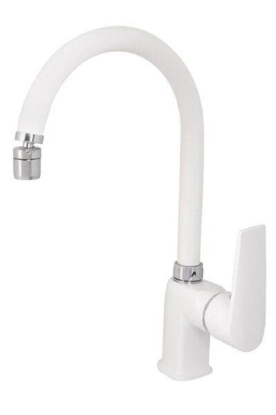 Safir White Serisi Kuğu Eviye Bataryası Seramik Kaplama Mutfak Bataryası Beyaz Evye Bataryası